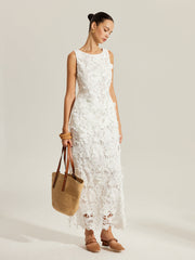 Floral Embroidered Semi-Sheer Lace Skirt