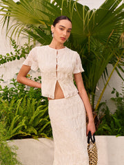 Short Sleeve Buttoned Crop Top With Skirt Set