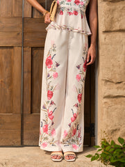 Floral Peplum Top With Pants Set