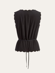 Lace-Trim Scalloped Button-Up Top
