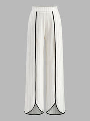 Pinstriped Contrast Trim Wide-Leg Pants