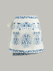 Floral Print Tie-Waist Wrap Skirt