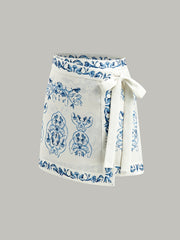 Floral Print Tie-Waist Wrap Skirt