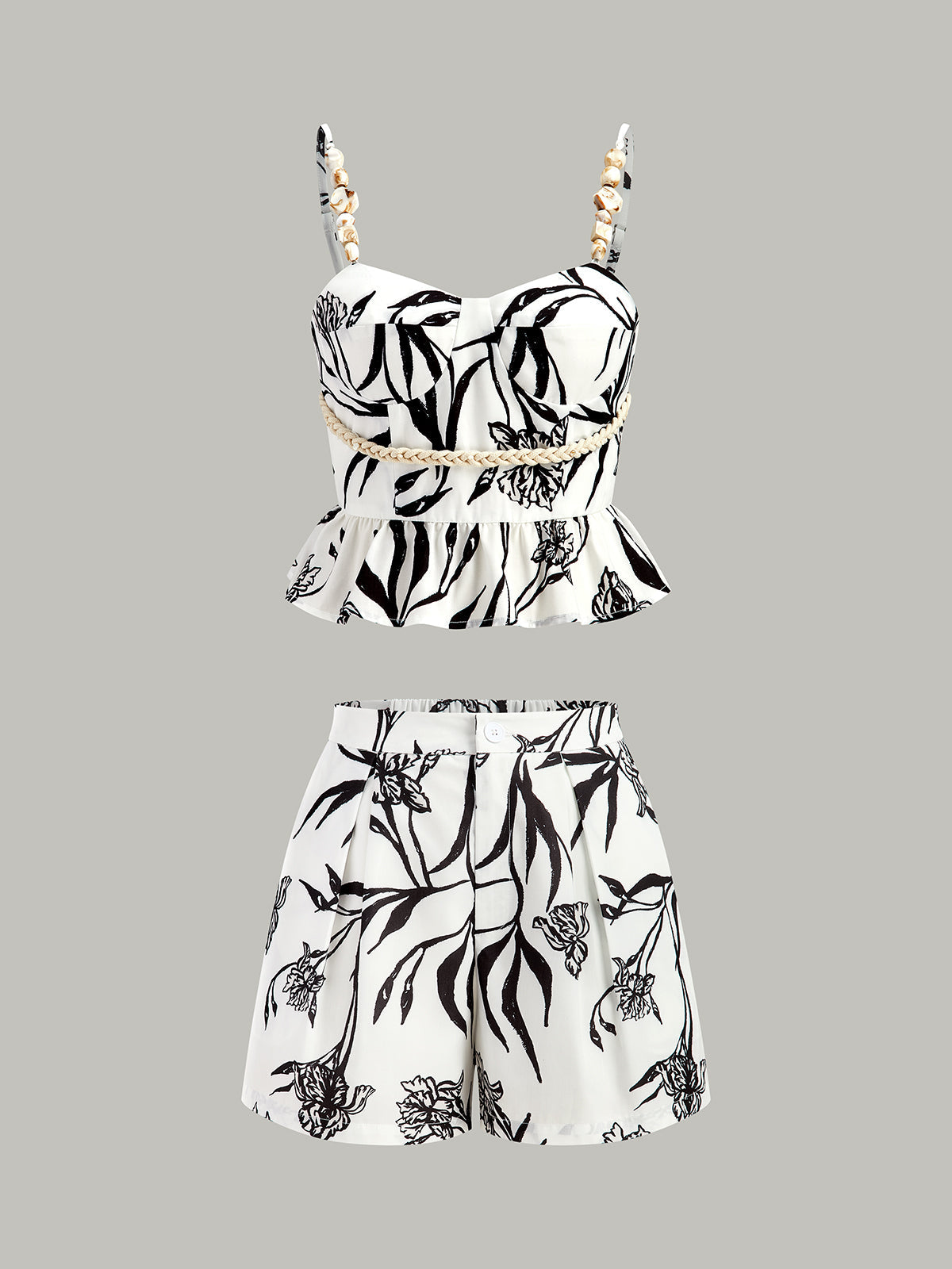 Floral Print Peplum Top With Shorts Set