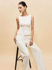 Peplum Top With Wide-Leg Pants Set