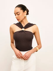 Knitted Twist Front Top With Gold Detail