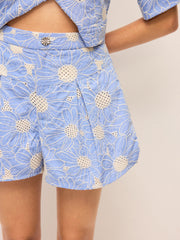 Floral Embroidered Pleated Shorts