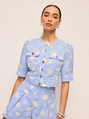 Floral Embroidered Button-Front Cropped Top