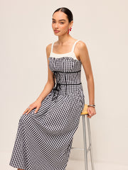 Gingham Corset-Style Midi Dress