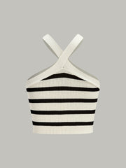 Striped Knit Halter Crop Top