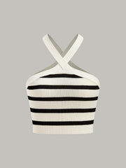 Striped Knit Halter Crop Top