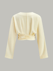 V-Neck Ruched Waist Decor Button Crop Blouse