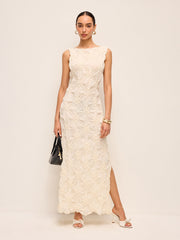 Elegant Embroidered Slit Maxi Dress