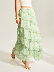 Semi-Sheer Golden Polka Dot Chiffon Tiered Skirt