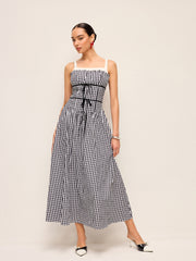 Gingham Corset-Style Midi Dress
