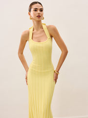 Halter Neck Ribbed Knit Dress