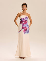 Strapless Floral Print Maxi Dress