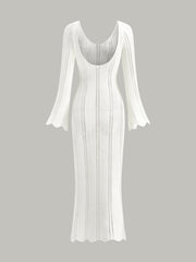 Hollow Ruffle Slim Maxi Sweater Dress