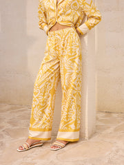 Patterned Mid-Waisted Wide-Leg Pants