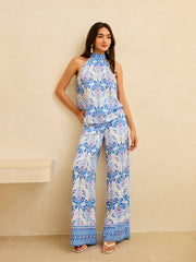 High-Waisted Floral Print Wide-Leg Pants