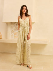 Semi-Sheer Pocketed Wide-Leg Jumpsuit with Tie-Waist