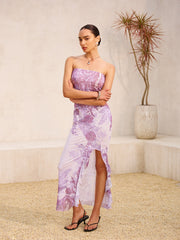 Strapless  Floral Print Split Dress