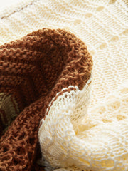 Semi-Sheer Contrast Stripe Crochet Halter Maxi Dress