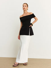 Off-Shoulder Knit Top with Slit