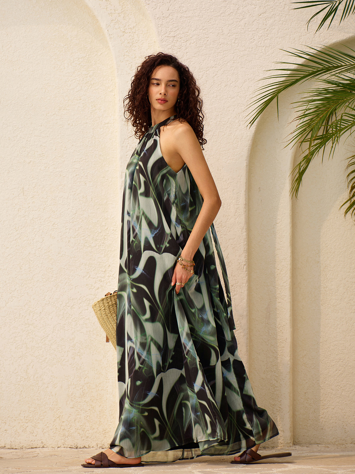 Flowy Abstract Halter Dress