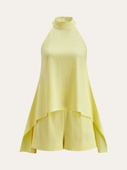 Halter Neck Asymmetric Hem Shorts Set