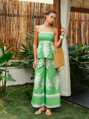 Floral Print Cami Top With Wide-Leg Pants Set