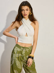 Cross Halter Cut-Out Tank Top