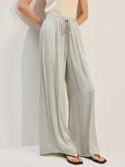 Tencel Rayon Satin Wide-Leg Pants with Pleats