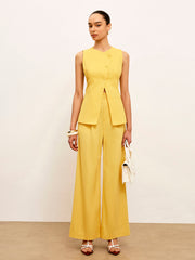 Linen & Cotton Asymmetrical Button Sleeveless Vest