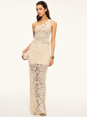 One-Shoulder Crochet Crop Top and Maxi Skirt Set