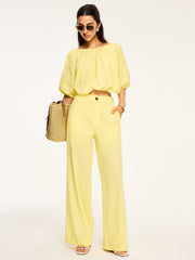 Puff-Sleeve Back-Tie Blouse