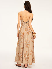 Floral Print Backless Maxi Dress