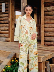 Elastic Waist Mid-Waist Floral Pants