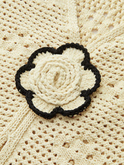 Crochet Knit Vest with Floral Detail