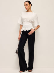 Cotton Smocked Waist Ruffle Hem Top