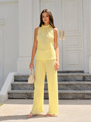 Pleated Top and Wide-Leg Pants Set