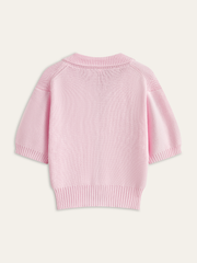 Short-Sleeved Knit Top with Bow Detail
