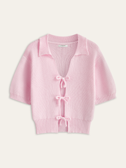Short-Sleeved Knit Top with Bow Detail
