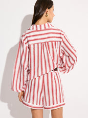Pocketed Striped Shorts Set