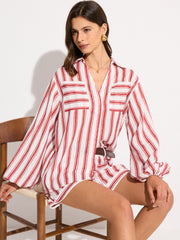 Pocketed Striped Shorts Set