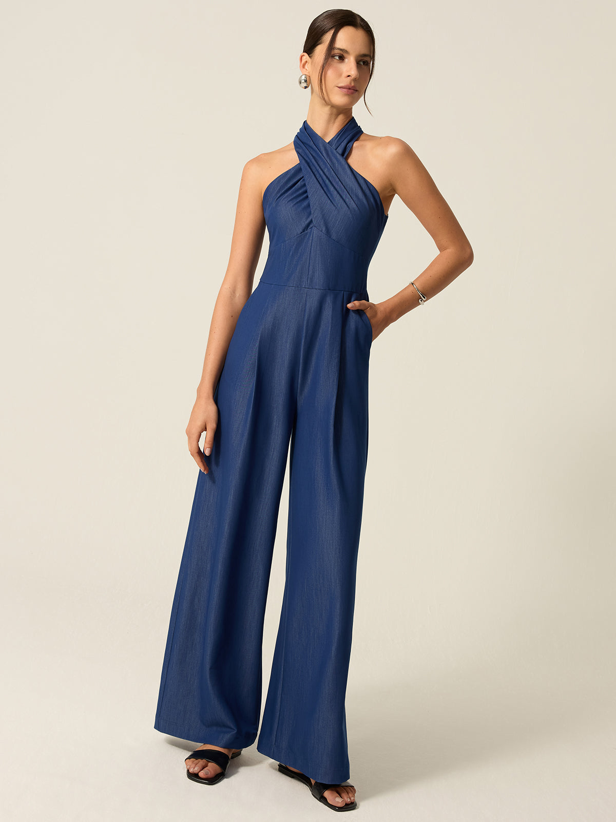 Pocketed Halter Wide-Leg Jumpsuit