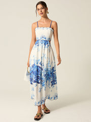 Pocketed Floral Print Cut-Out Maxi Dress