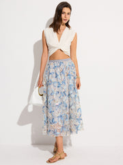 Semi-Sheer Floral Embroidered Mesh Midi Skirt