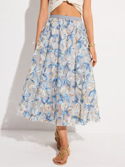 Semi-Sheer Floral Embroidered Mesh Midi Skirt
