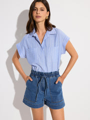 Denim Elastic-Waist Shorts with Drawstring